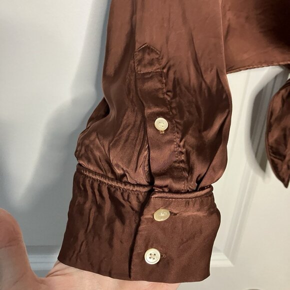 Aritzia Wilfred Satin Crop Shirt Womens L Tie Front Brown Neutral Quiet Luxury - Picture 8 of 8